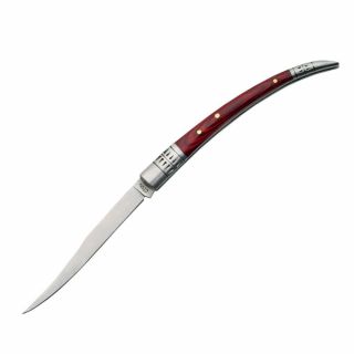 Spanish Style Mini Herb Knife 3.  35 " Folding Boline With Red Wood Handle