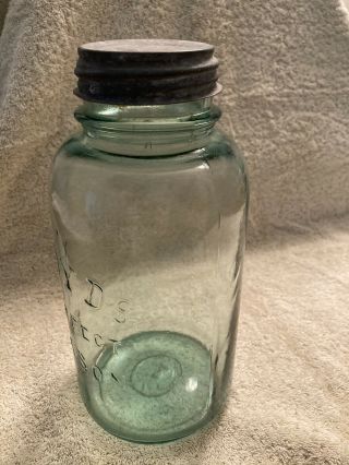 Vintage 1/2 Gallon Green Boyd Mason Jar With Porcelain Lid