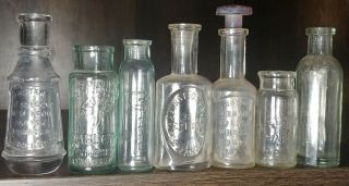 7 Rare 19th Century Civil War Era Perfume And Medical Druggest Embossed Bottles