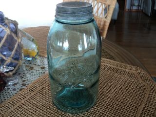 Vintage Antique Aqua Blue Ball 1/2 Gallon Mason Canning Jar With Zinc Lid
