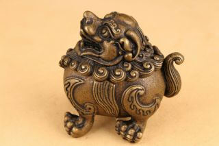 chinese old bronze hand casting buddha kylin incense burner 2