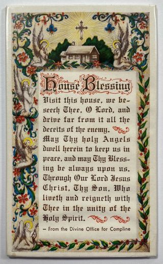House Blessing,  Vintage Metal Stand - Up Plastic Coated Litho,  St Anthony’s Guild.