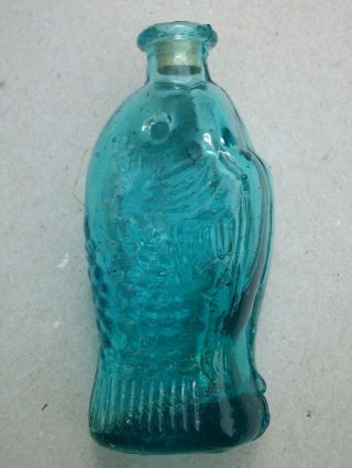 Vintage Wheaton Bottle Fish Shaped Miniature Blue Glass