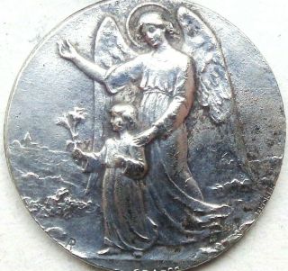 The Holy Guardian Angel - Vintage Medal Pendant Signed Becker