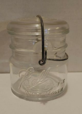 Vintage Ball Eclipse Wide Mouth Pint Canning Jar With Glass Lid W/ 4 Seals