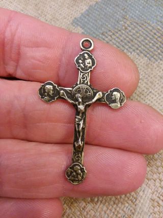 Antique French Mary Jesus Angel Raphael Sterling 800 Silver Crucifix Pendant