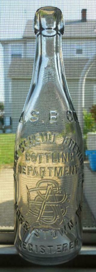 Sparkling Clear Adam Scheidt Brewing Bottling Norristown Pa Blob Top Beer Bottle