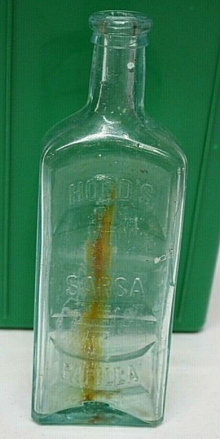 Antique C.  I.  Hood & Co.  Sarsaparilla Aqua Glass Medicine Bottle,  Lowell Mass 9 "