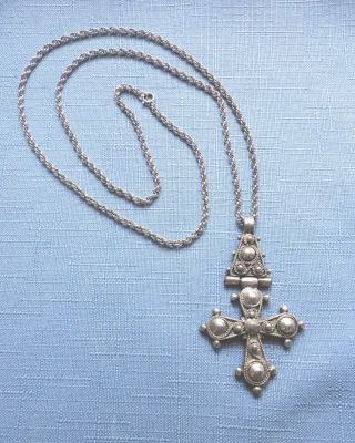 Vintage Ethiopian Coptic Hinged Cross Pendant With Chain
