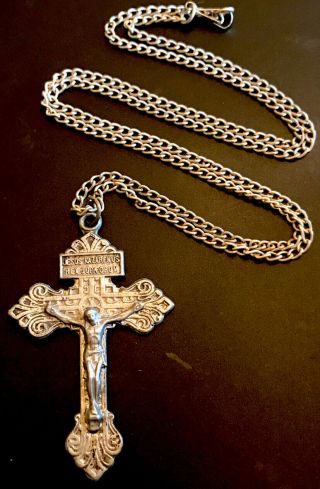 Vintage Catholic Silver Tone Pardon Cross On Chain