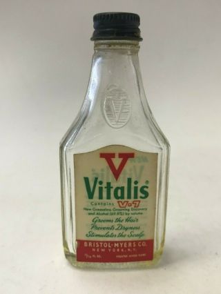 Vtg Vitalis Medicine Glass Bottle V - 7 Greaseless Grooming Bristol - Myers Co.