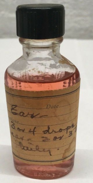 Old Antique Clear Glass Medicine Bottle Ears Vintage Prescription Written Label