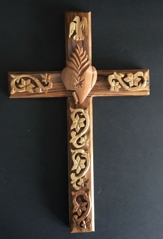 Hand Carved Sacred Heart Wood Cross