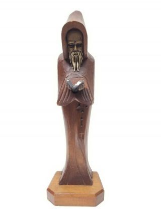 Vintage Wood Carved Holy Monk Religious Statue 11.  5 " Tall