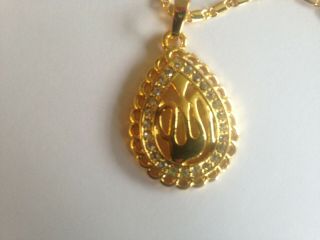 Islamic God Allah Muslim Oval Pendant Necklace Gold Colored Stainless Steel