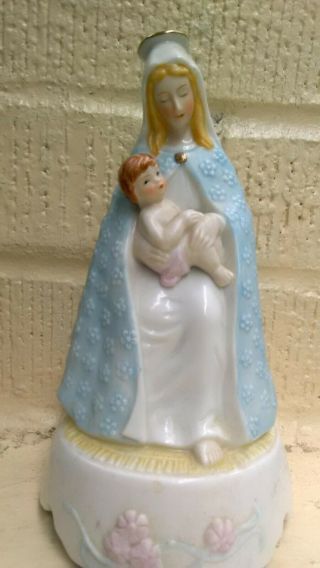 Madonna & Child Musical Figurine 1984 Roman Inc.  Catholic Virgin Mary Baby Jesus