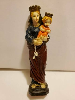 Madonna & Child Virgin Mary Baby Jesus W/ Crown & Scapular 5 " Mini Statue Figure