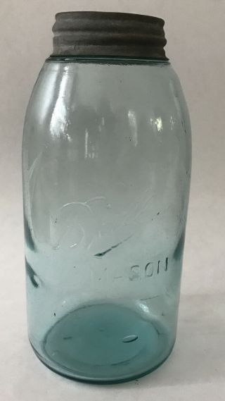 Vintage 1/2 Half Gallon Blue Ball Mason Canning Fruit Jar Zinc Lid