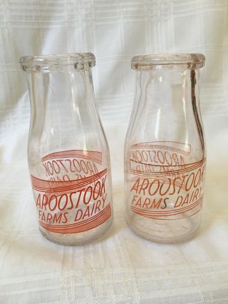 2 Vintage Half Pint Milk Bottles Aroostook Farms Dairy Presque Isle Maine Bottle