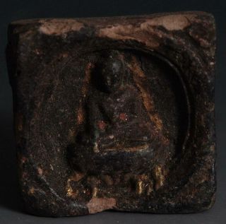 Old Black Clay Tsatsa Aksobhya Buddha Statue Tibetan Buddhist Ethnic Prayer 3