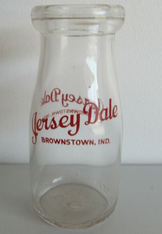 Mid Century Milk Bottle Half Pint Painted Logo Jersey Dale Brownstown,  In