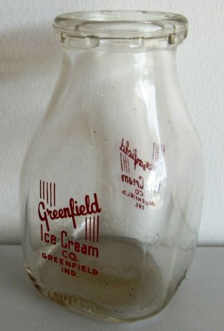 Mid Century Milk Bottle Half Pint Painted Logo Greenfield,  Indiana Dairy