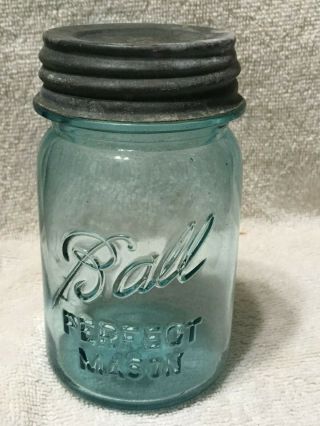 Vintage Blue Quart Ball Mason Jar 9.  Jar Comes With Zinc Lid.