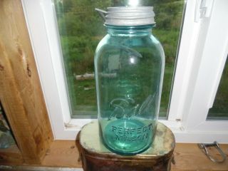 Vintage Half Gallon Blue Glass Ball Mason Canning Fruit Jar Zinc Lid