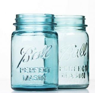 BALL Mason Jars Blue Collectors Edition Quart 32 Oz Set of 4 Glasses Fast Ship 3