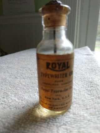 Early Royal Typewriter Oil Bottle With Labeling Cork & Applicator