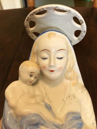 Vtg Madonna Child Mary Blessed Mother Baby Jesus Vase Planter Holder