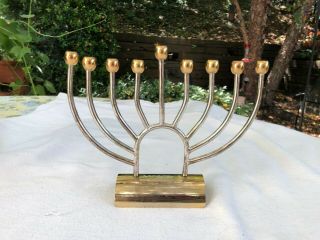 Vintage A.  D.  Handcrafted In Israel Silver & 24k Gold Plated Hanukkah Menorah (p)