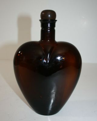 Empty Paul Masson Brown Glass Heart Shaped Bottle 8.  5 "