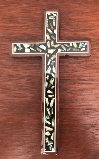 Wooden Cross Made In Egypt.  A Hand Made 7x4 Inches Wood And Mother Of Pearls.