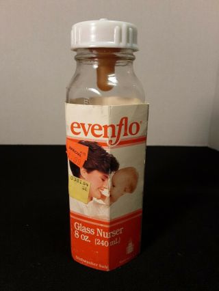Vintage 1989 Evenflo 8oz Glass Nurser Nos Baby Bottle With Lid