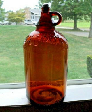 Vintage Clorox Amber Glass Bottle 1/2 Gallon - One Finger Jug Cork Stopper