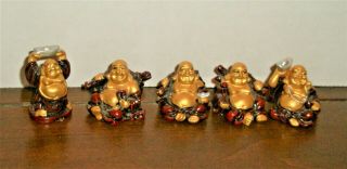 Miniature Red Resin Buddha Laughing Figurines Set Of 5