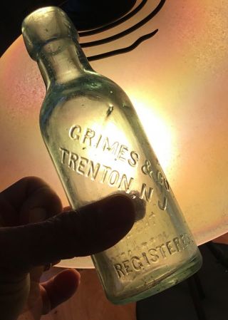 1800s Trenton Nj Soda Blob Top Bottle Grimes & Co Embossed Advertising