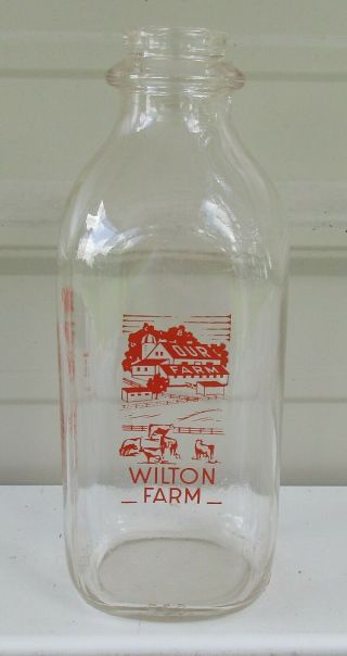 Vintage Wilton Farm Dairy Baltimore One Quart Red Painted Label Milk Bottle