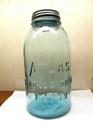 Atlas Strong Shoulder Mason Aqua Half Gallon Canning Fruit Jar & Zinc Lid