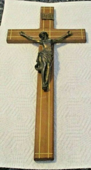 Vintage Wood And Metal Catholic Wall Crucifix 16 1/2 "
