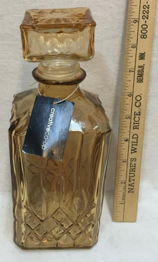 Amber Glass Decanter Bottle Diamond Cut 9 " Liquor Brandy Whiskey Whisky Sherry
