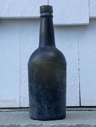 1850s Sand/iron Pontil (?) Early American Black Glass Whiskey Bottle Crude Heavy