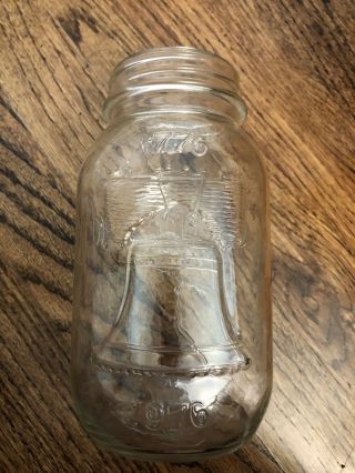 Clear Mason Bi Centennial 1776 - 1976 Anchor Hocking 64 Oz Quart Canning Jar Vtg