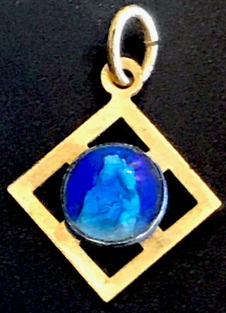 Vintage Catholic St Anne Blue Enamel & Gold Tone Religious Small Medal