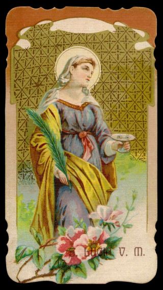 St Lucia / Lucy Old W/ Gold Holy Card