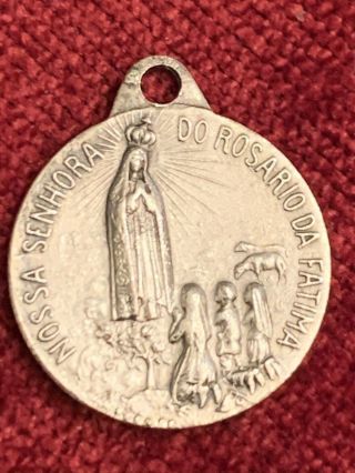 Sterling Vintage Sacred Heart of Mary & Our Lady of Fatima Medal (1938 - 1944) 2