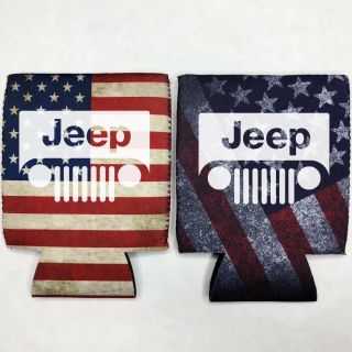 2 Jeep Fan Beer Can Cooler Coozie Koozie Usa Flag Gift Qty 2