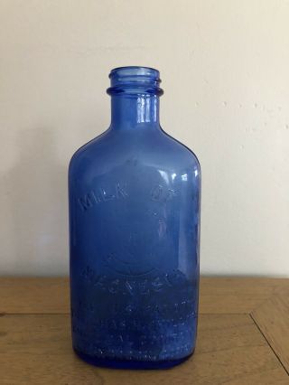 Vintage Milk Of Magnesia Blue Cobalt Bottle Patent 1906 Ca 1923