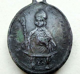 Saint Lambert & The Holy Guardian Angel - Antique Old Medal Pendant